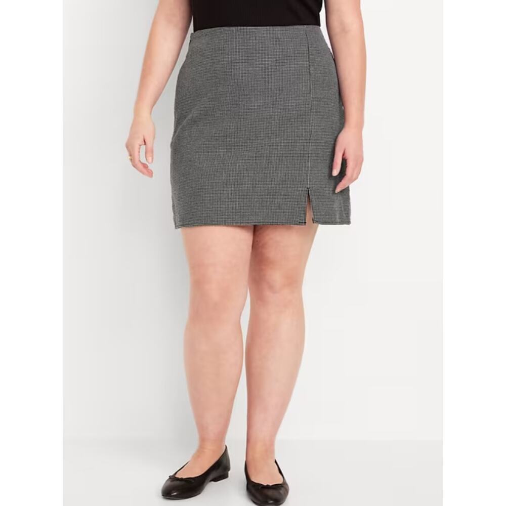 Old Navy Houndstooth Mini Skirt XL Tall Black White Stretch Career